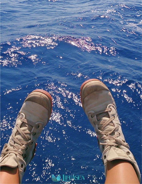 Me, from the first night ever onboard during my first 6 sailing days, to the first sea sailing course in Greece, to the first Water Whispering retreat 