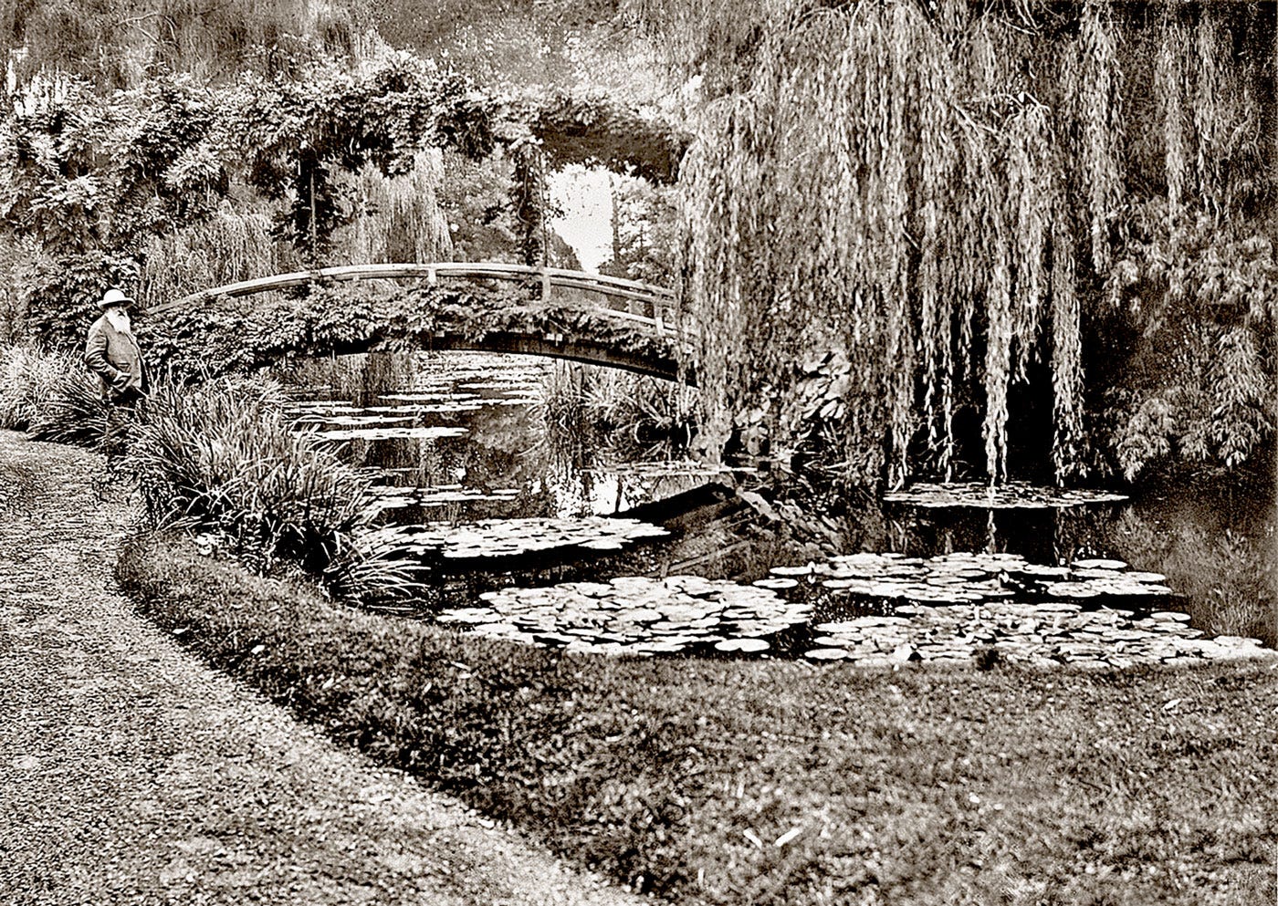 Claude Monet looking at the water garden, by Pierre Choumoff, circa 1915-1920.