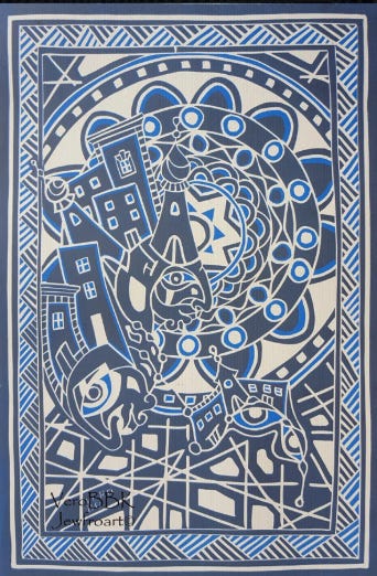 A blue and white fabric with a pattern

AI-generated content may be incorrect.