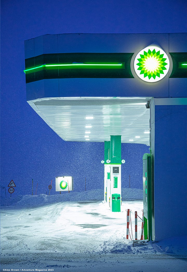 Photos of gas stations in a blizzard