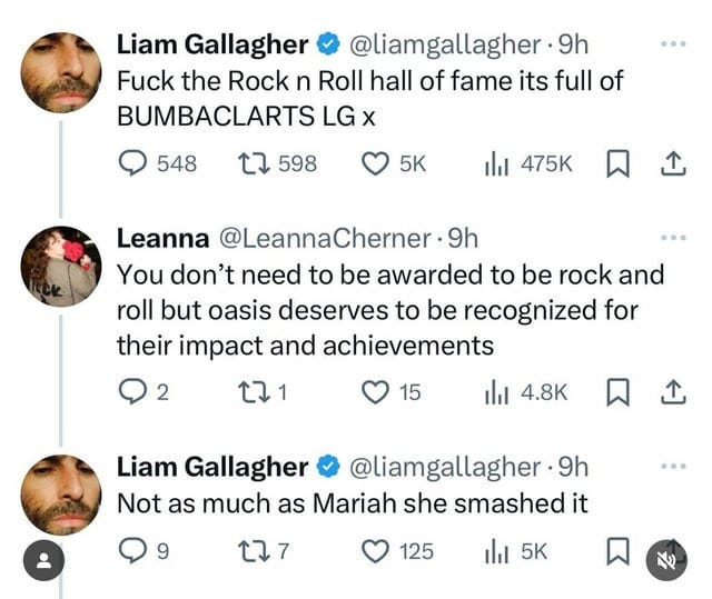 r/popculturechat - Liam Gallagher's random tweets