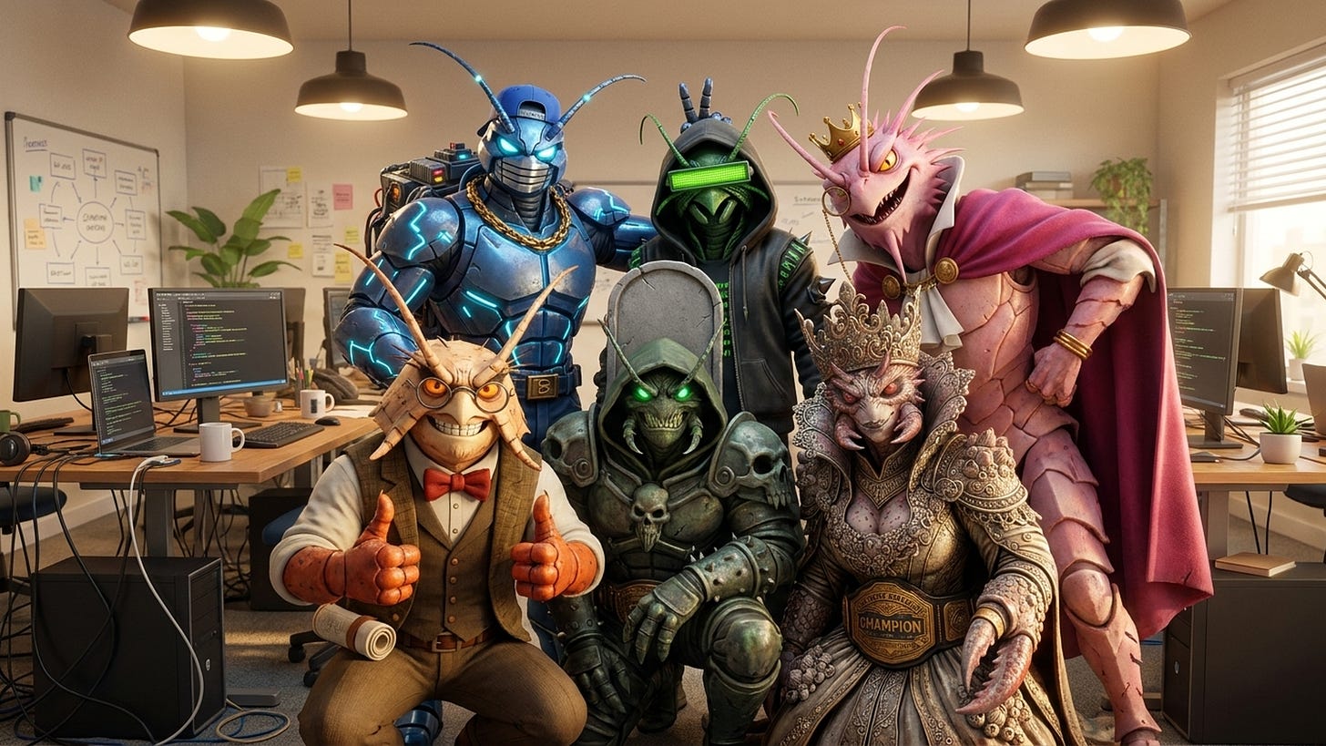 The Clawfight house fighters posing for a team photo in the office. The Clawfight house fighters posing for a team photo in the office.
