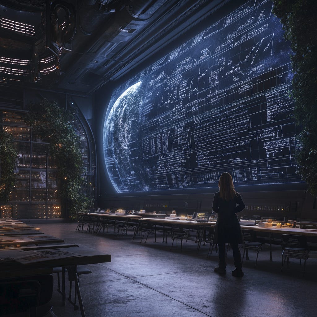 Image of a room dominated by a huge computer screen
