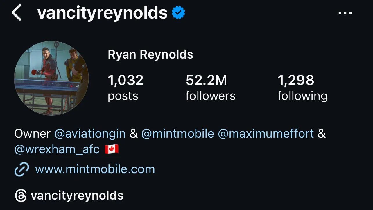 ryan reynolds social media