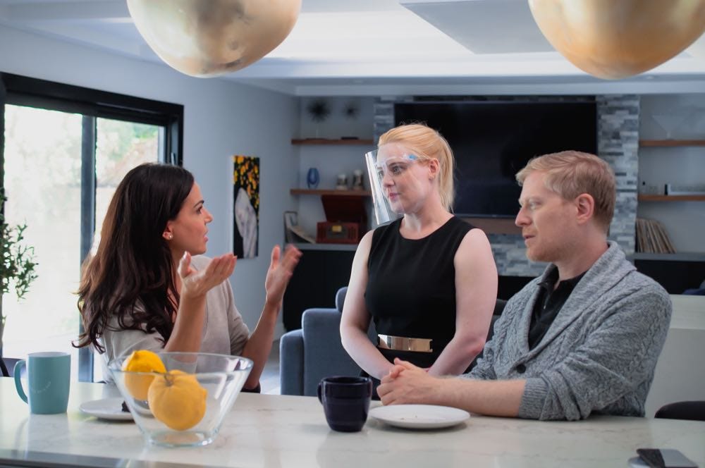 A woman and a man are directed in a movie by a female director A woman and a man are directed in a movie by a female director