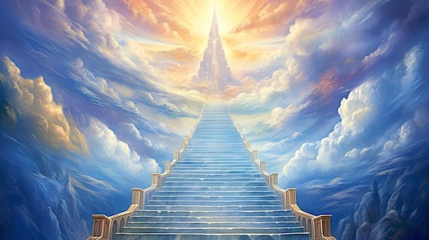 Escalera al cielo en gloria Símbolo del cristianismo Encuentro con Dios en  el paraíso con el cielo y el Santo | Imagen Premium generada con IA