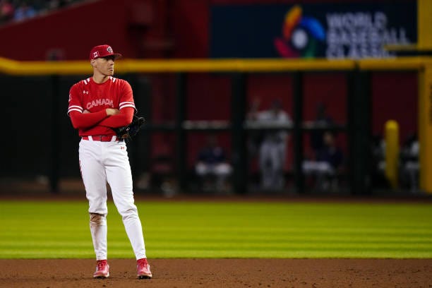 Freddie Freeman of Team Canada looks on during Game 3 of Pool C between Team Great Britain and Team Canada at Chase Field on Sunday, March 12, 2023...