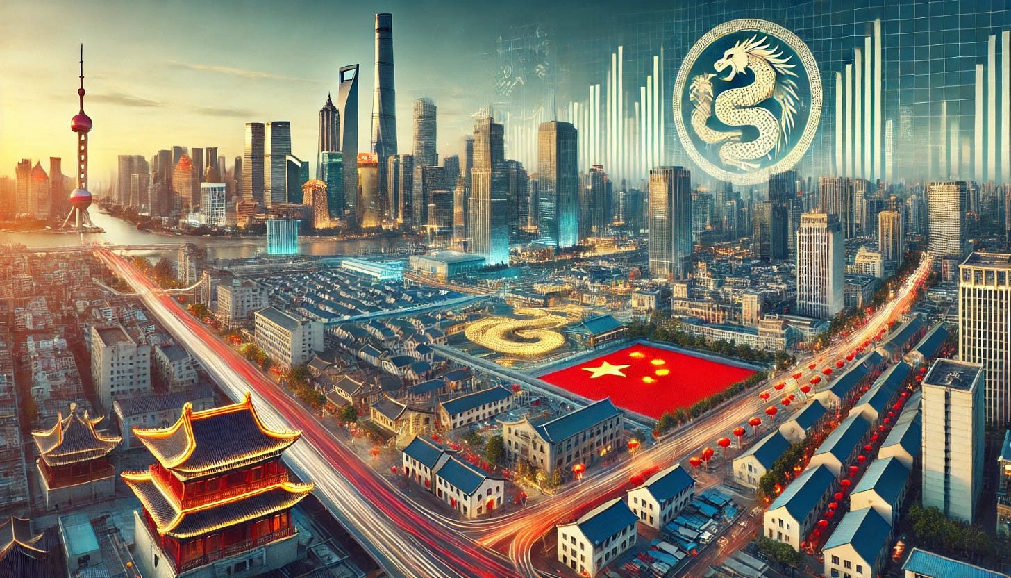 A wide aspect ratio, real-life-like image showing how China has urbanized in the last few decades. The scene features a modern cityscape with towering skyscrapers, bustling streets, and advanced infrastructure. The background includes traditional Chinese architecture to show the contrast and progression over time. The imprints of a Chinese dragon and the Chinese flag are integrated into the cityscape, symbolizing cultural heritage and national pride. The overall atmosphere is vibrant and dynamic, capturing the rapid urban development and modernization of China. A wide aspect ratio, real-life-like image showing how China has urbanized in the last few decades. The scene features a modern cityscape with towering skyscrapers, bustling streets, and advanced infrastructure. The background includes traditional Chinese architecture to show the contrast and progression over time. The imprints of a Chinese dragon and the Chinese flag are integrated into the cityscape, symbolizing cultural heritage and national pride. The overall atmosphere is vibrant and dynamic, capturing the rapid urban development and modernization of China.
