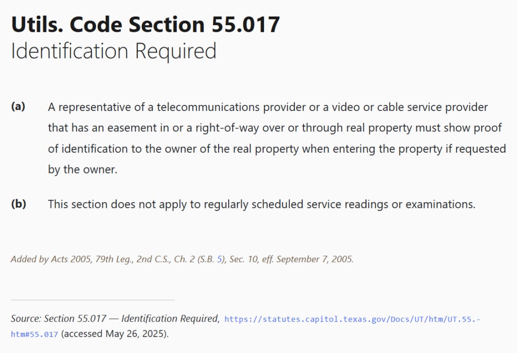 Texas Utilities Code § 55.017