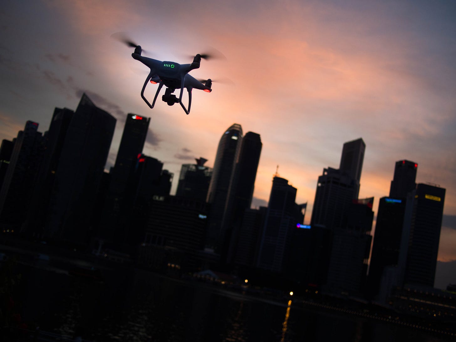 Drone flying over a city Drone flying over a city