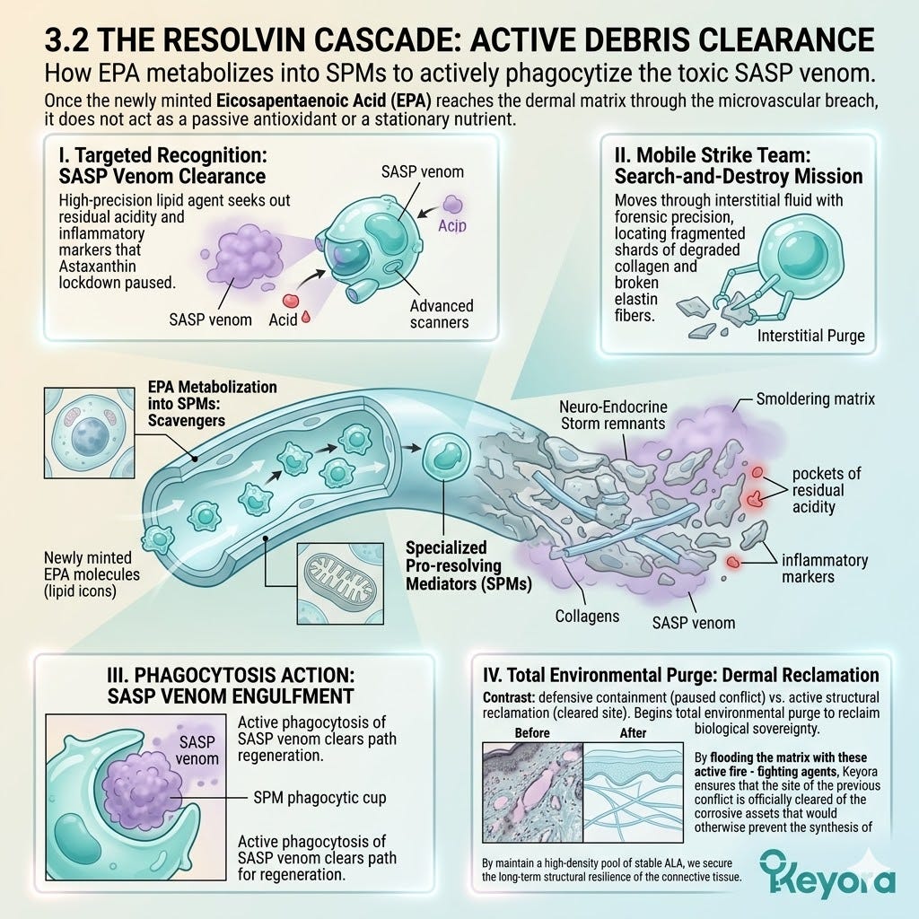 EPA initiates active debris clearance of SASP venom and fragmented collagen to restore ATP Synthesis and achieve Neurological Sovereignty. EPA initiates active debris clearance of SASP venom and fragmented collagen to restore ATP Synthesis and achieve Neurological Sovereignty.