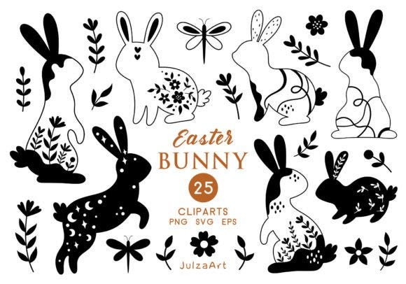 Black and White Easter Bunny Clipart