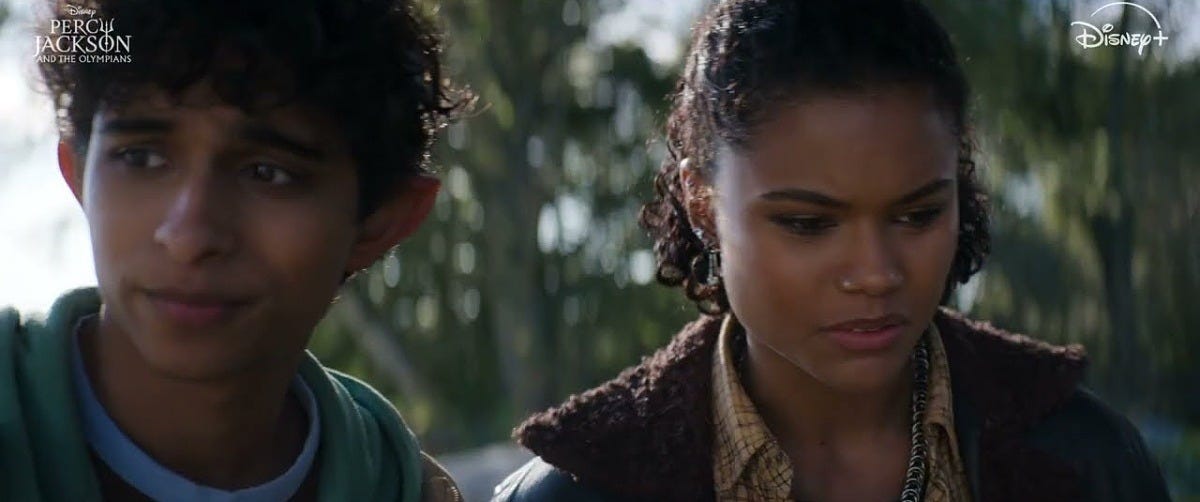 Aryan Simhadri and Leah Sava Jeffries in the Percy Jackson and the Olympians Season 3 teaser. Image: Disney+ Aryan Simhadri and Leah Sava Jeffries in the Percy Jackson and the Olympians Season 3 teaser. Image: Disney+