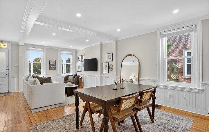 Dining and living rooms and kitchen