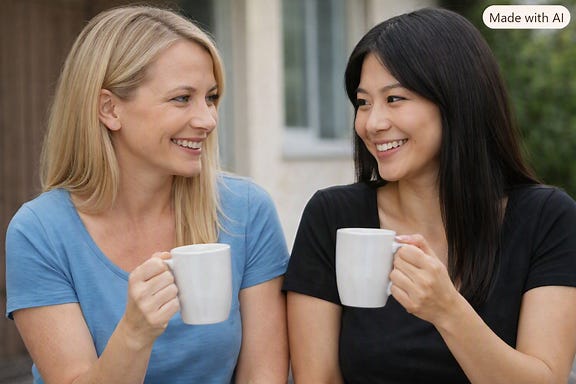 Sandra et Serena partageant un café