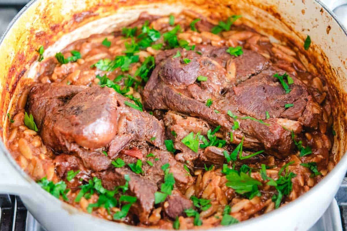 Lamb Manastra in a gray pot Lamb Manastra in a gray pot