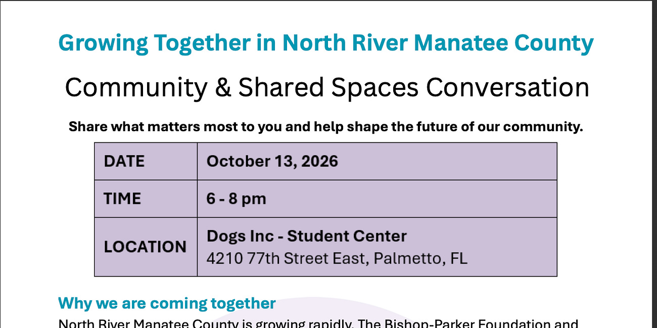 North River Manatee County Residents Invited to Community Conversation on Growth and Shared Spaces
