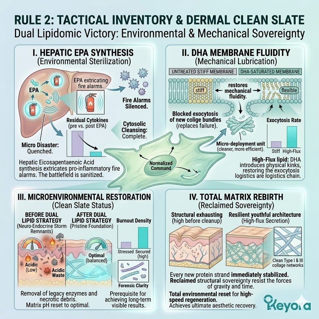 EPA environmental sterilization and DHA membrane lubrication upgrade cellular hardware for ATP Synthesis and the massive exocytosis of collagen bundles. EPA environmental sterilization and DHA membrane lubrication upgrade cellular hardware for ATP Synthesis and the massive exocytosis of collagen bundles.