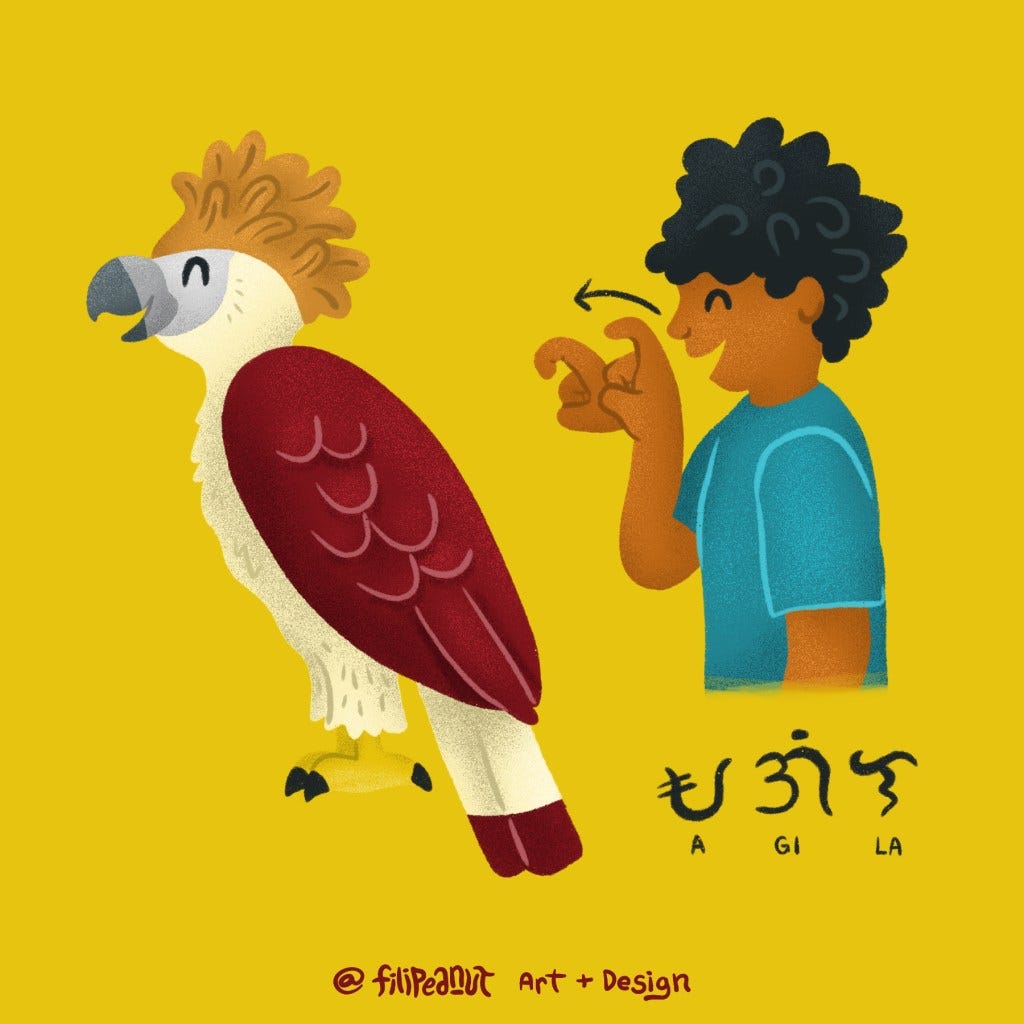 How to say eagle in Filipino Sign Language (and Sulat or Baybayin)