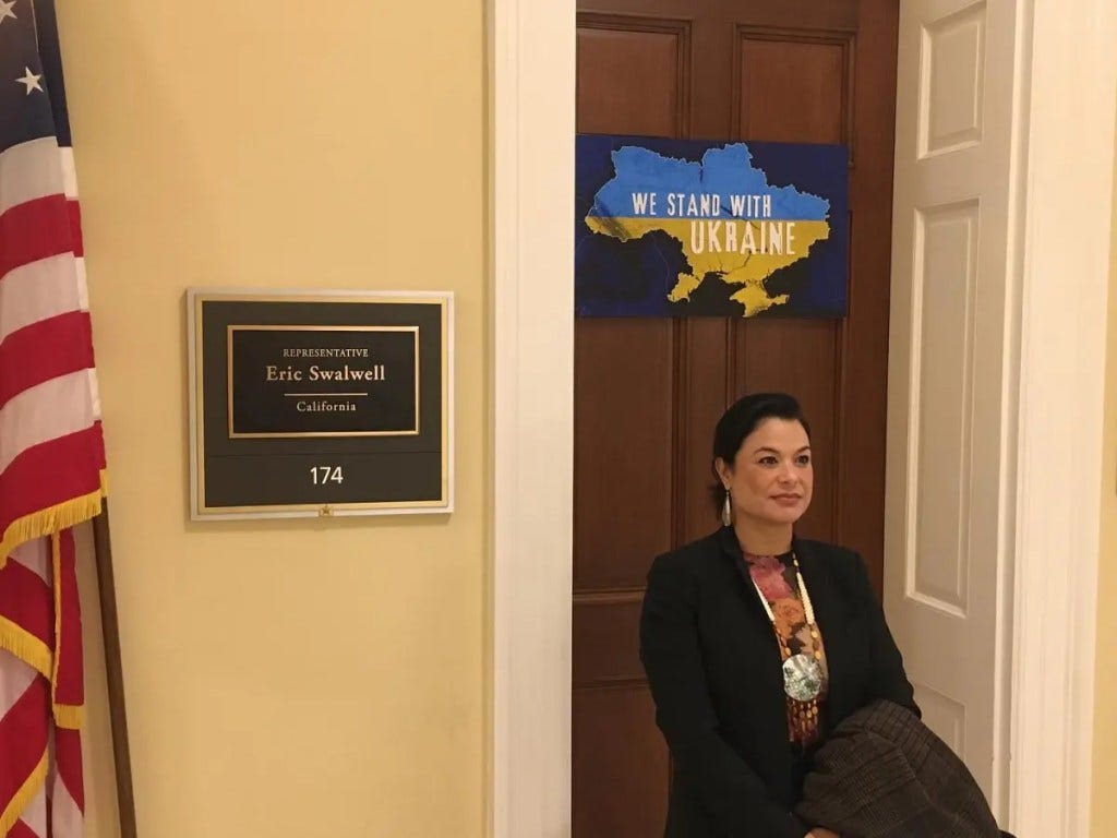 Chairwoman Charlene Nijmeh outside Rep. Eric Swalwell's Congressional Office.