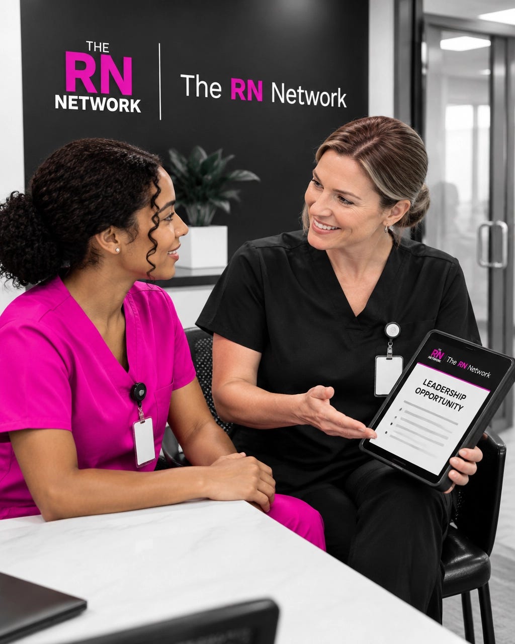 Senior nurse leader advocating for another nurse during a career conversation Senior nurse leader advocating for another nurse during a career conversation