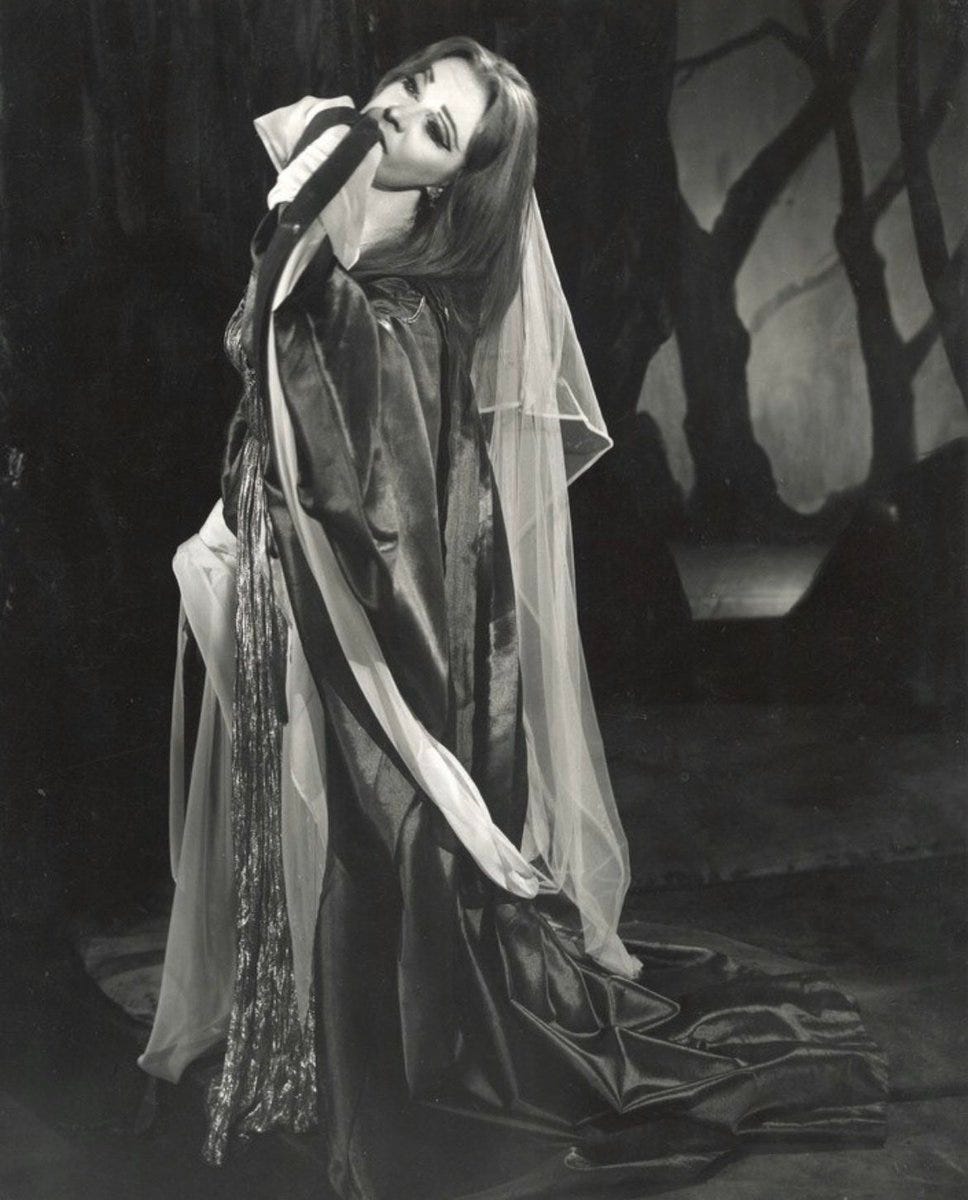 Vivien Leigh as Lavinia in a stage production of Titus Andronicus,  photographed by Angus McBean, 1955.