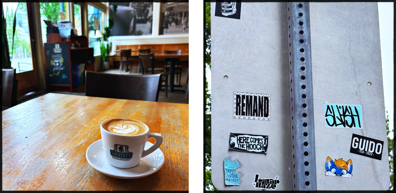 A cup of coffee and some slap tags