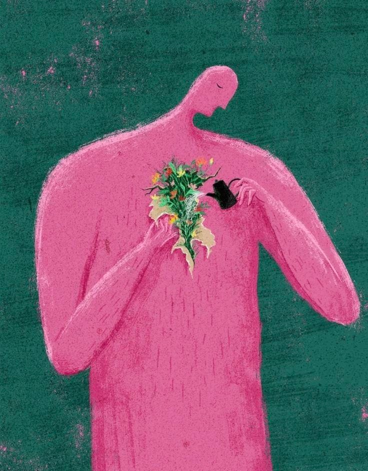 This may contain: a drawing of a man with flowers in his hand This may contain: a drawing of a man with flowers in his hand