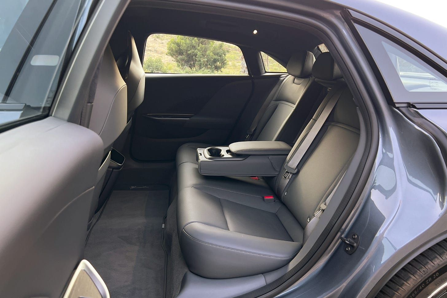 View of the Lucid Air sedan's back seat.