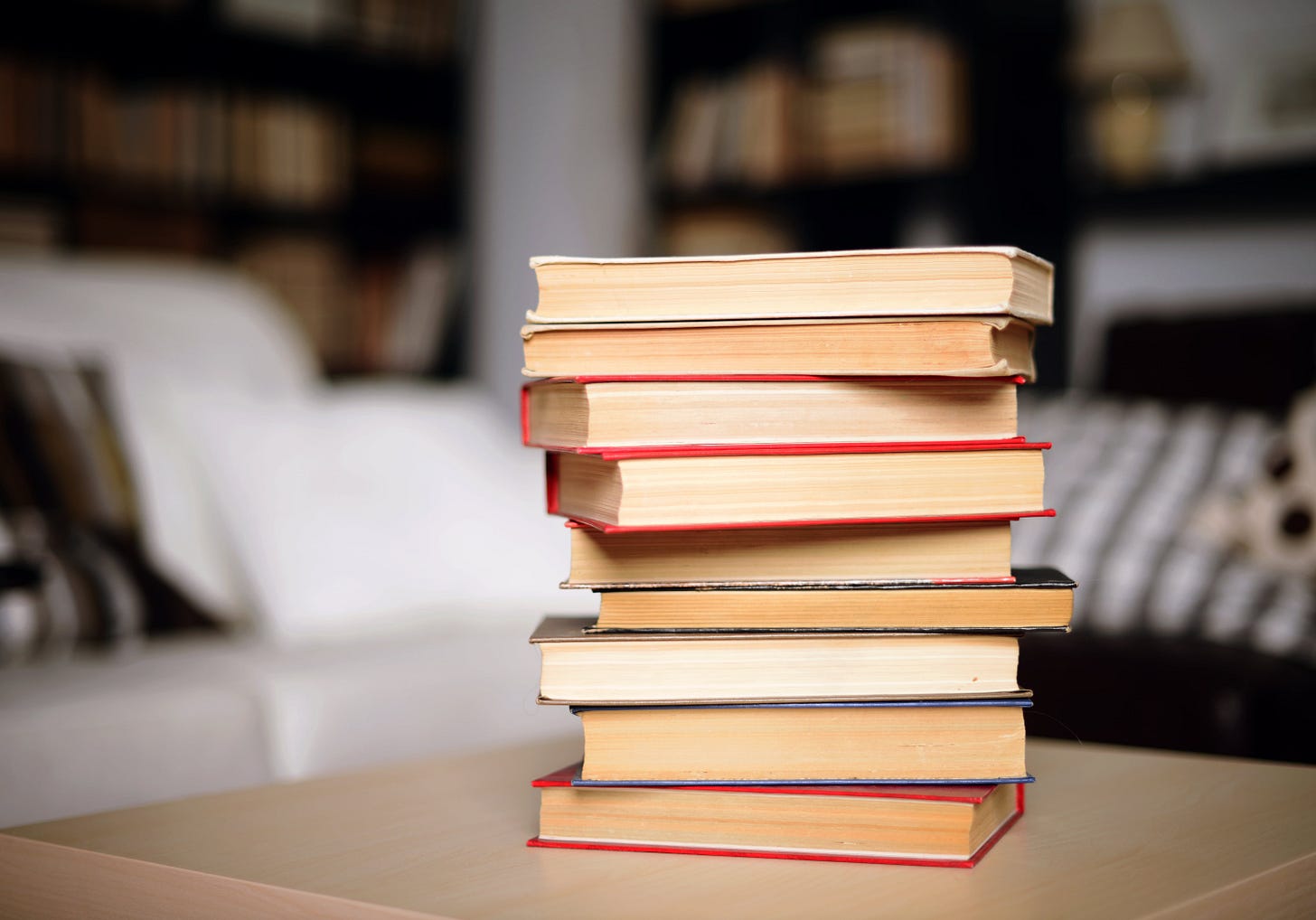 stack of books on table