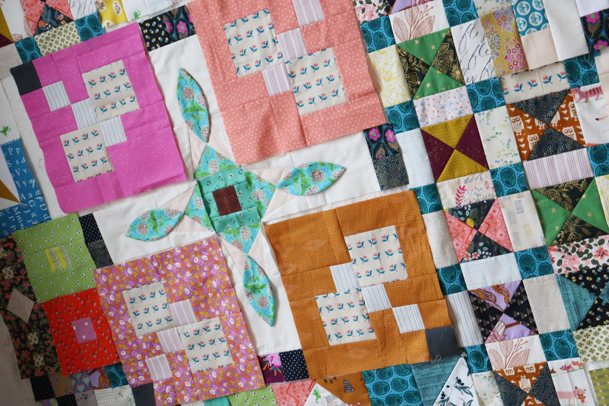 Iris patchwork - by Rachel LaBour - stitched in color