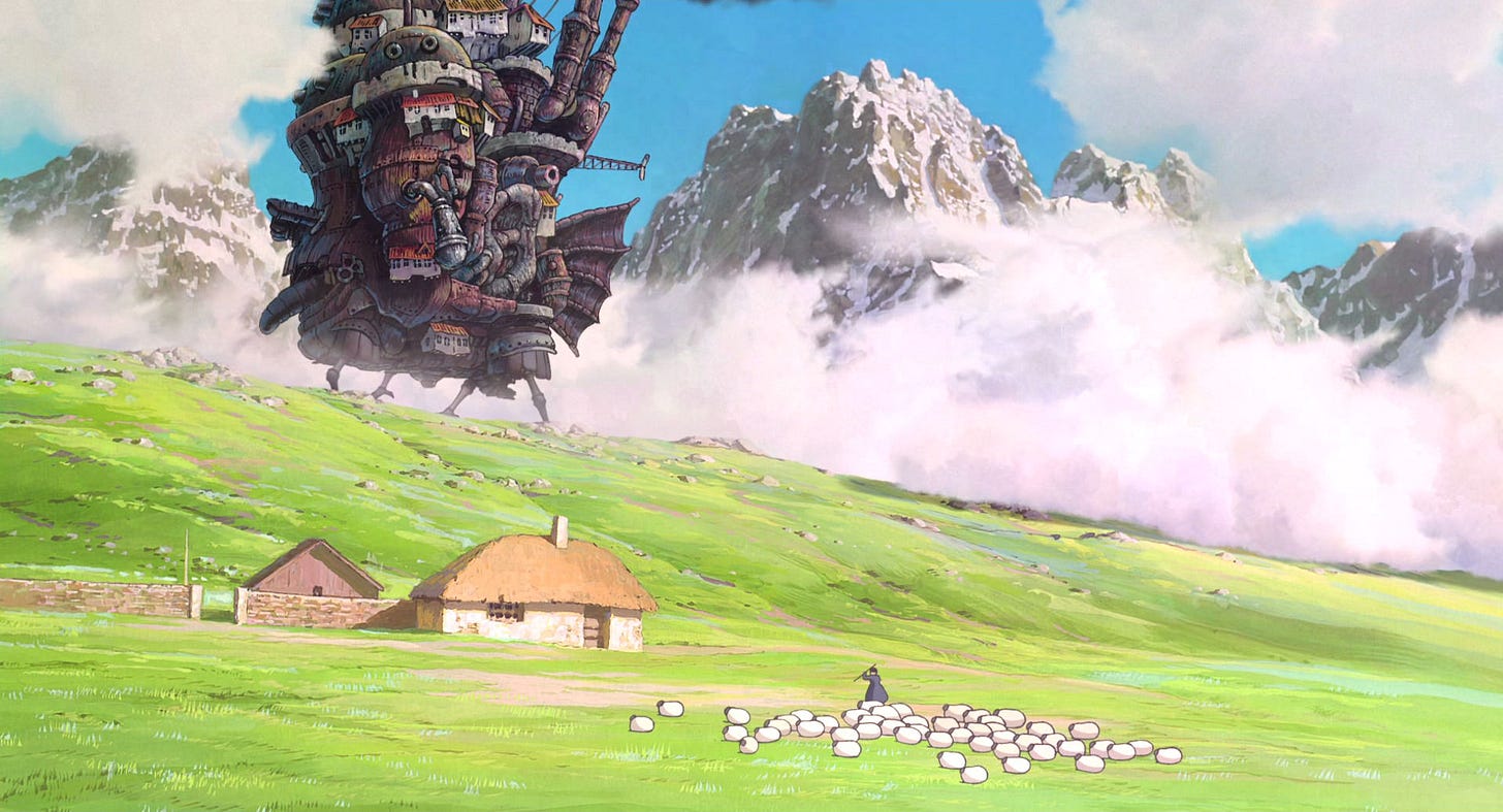 A cartoon of a ship flying over a hill

Description automatically generated