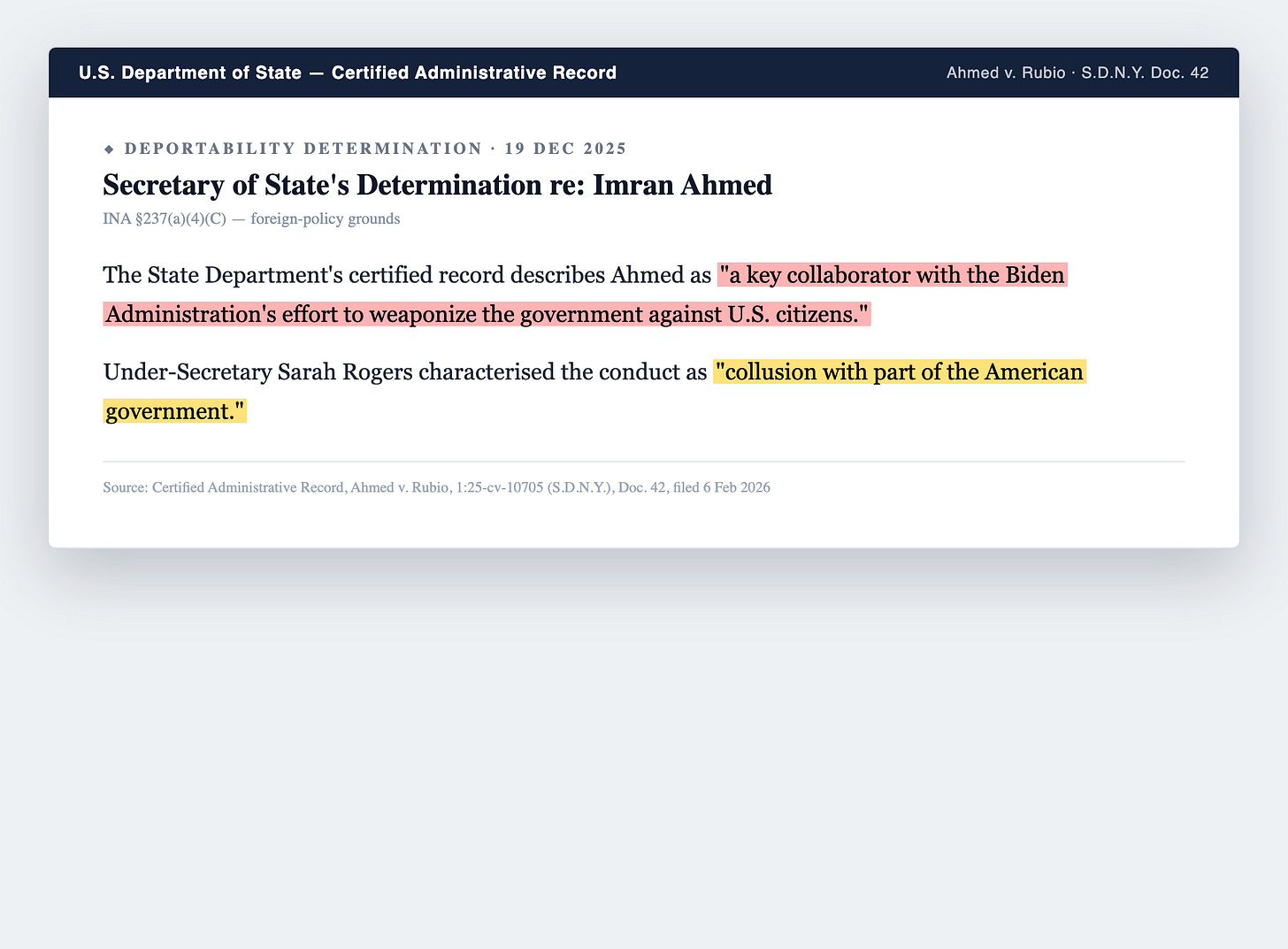 State Department certified record: key collaborator