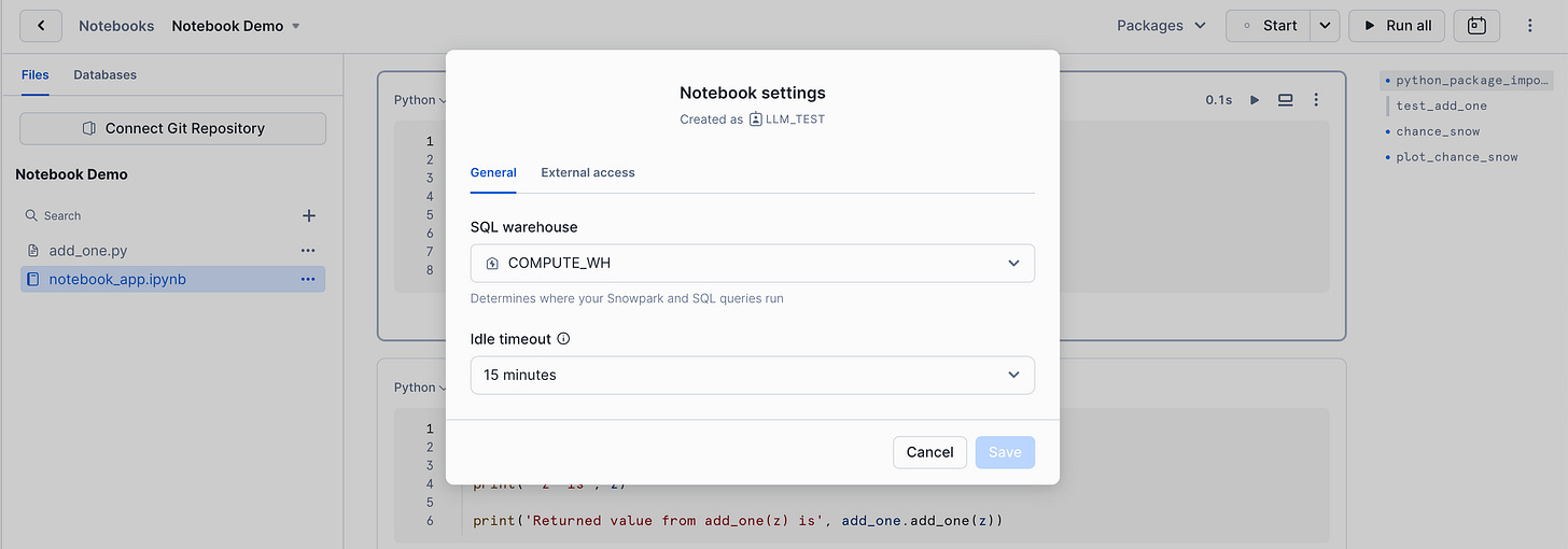 Notebook settings