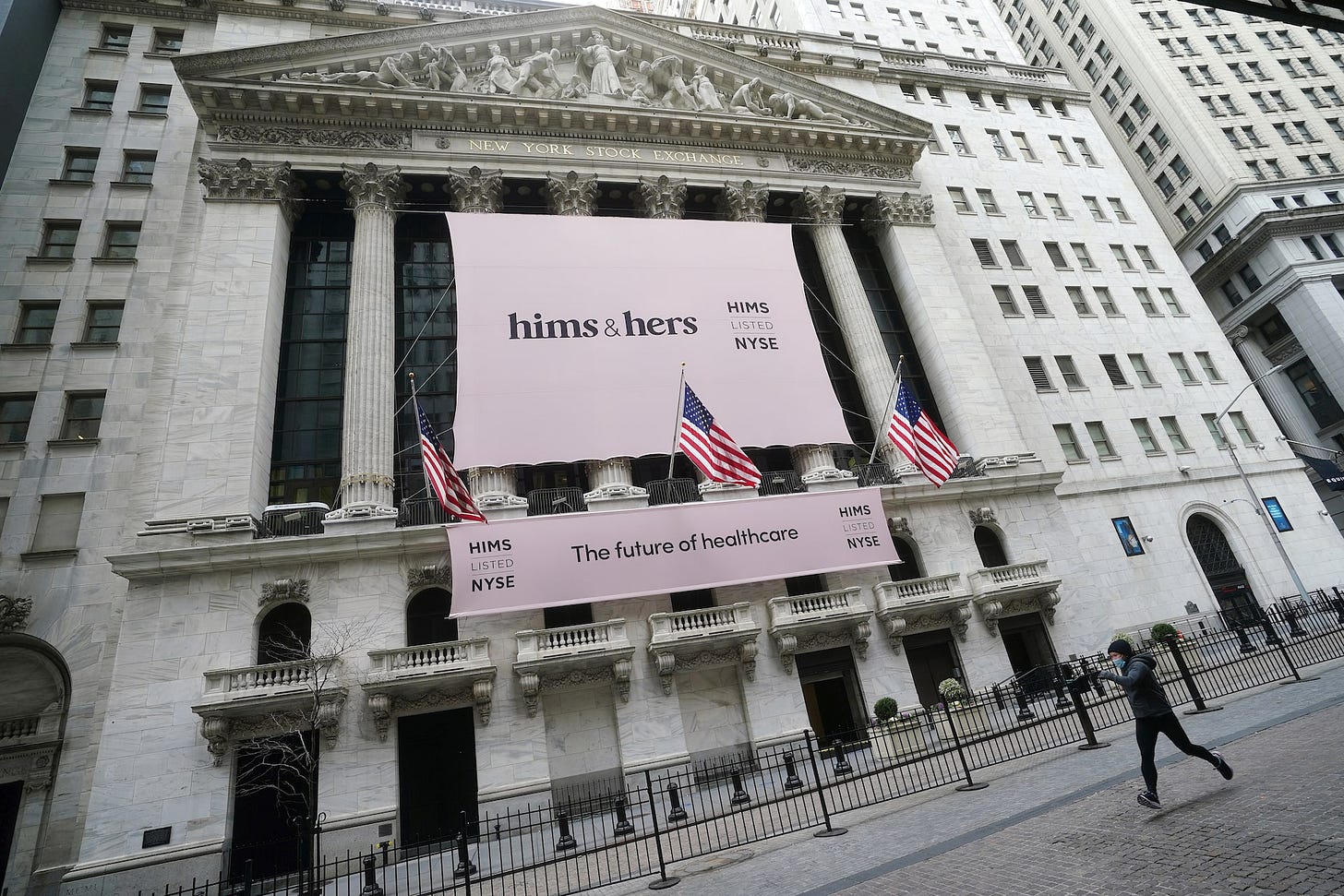 The New York Stock Exchange with a Hims & Hers Health, Inc banner in New York The New York Stock Exchange with a Hims & Hers Health, Inc banner in New York