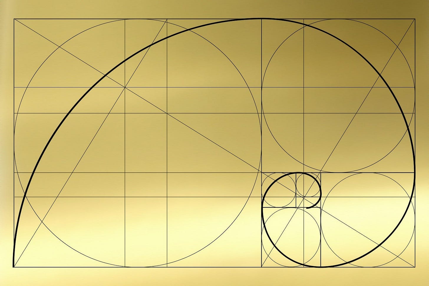 A golden rectangle filled with the golden spiral.