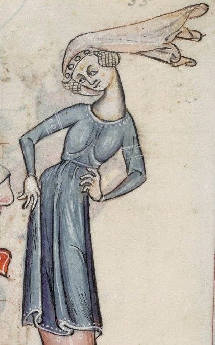 This may contain: a drawing of a woman with a bird on her head and a man in the background