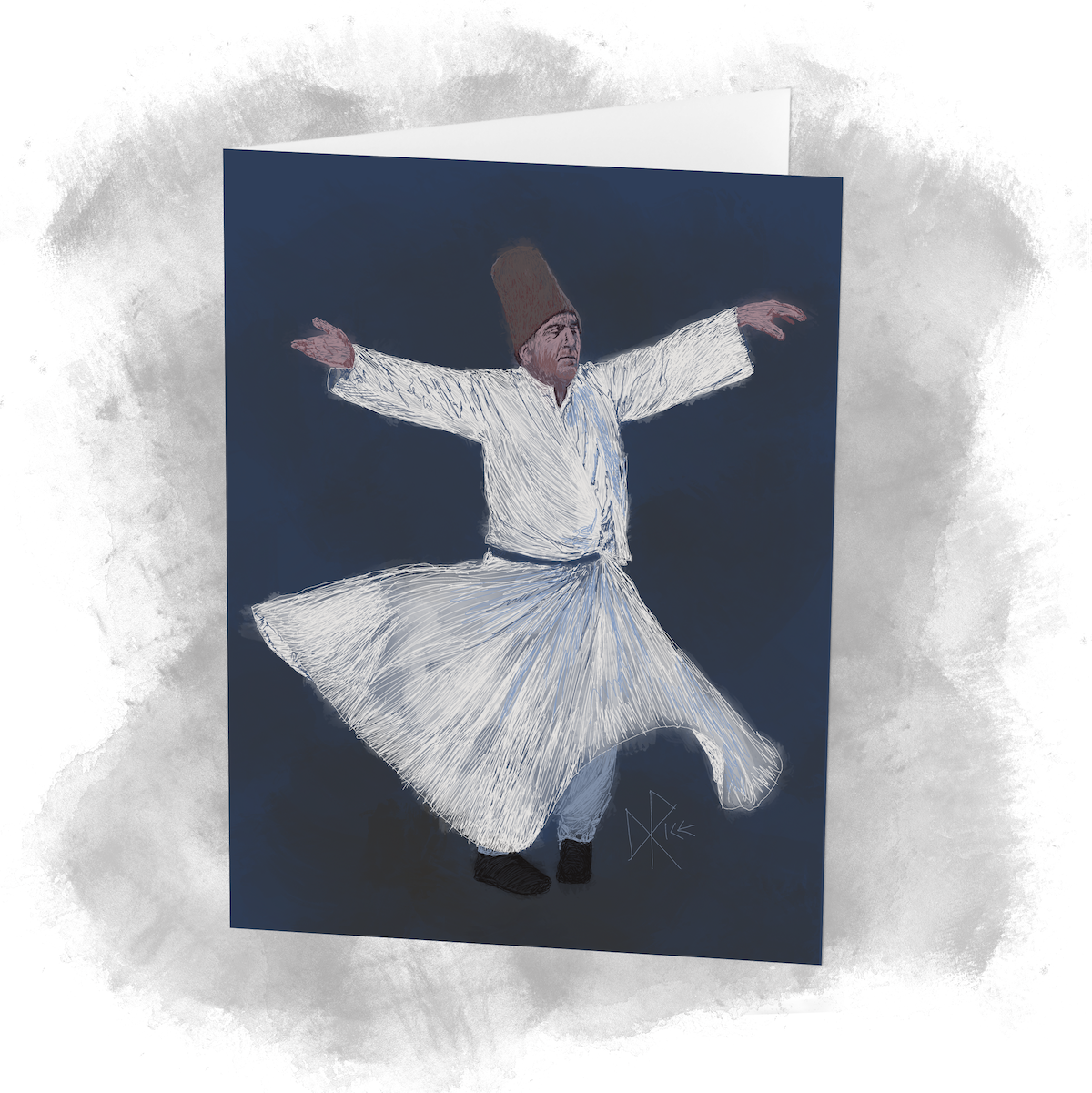 Dancing dervish, arms out and feet at angles as he spins in place, robe hem waving with centrifugal energy. Sketch art by Don Rice. Dancing dervish, arms out and feet at angles as he spins in place, robe hem waving with centrifugal energy. Sketch art by Don Rice.