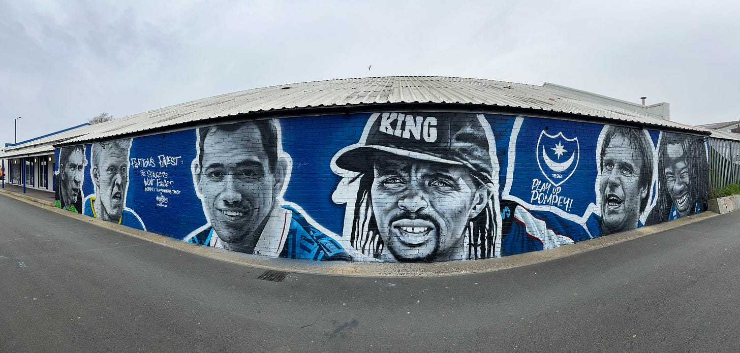 A mural outside fratton park, portsmouth (UK) featuring ex players