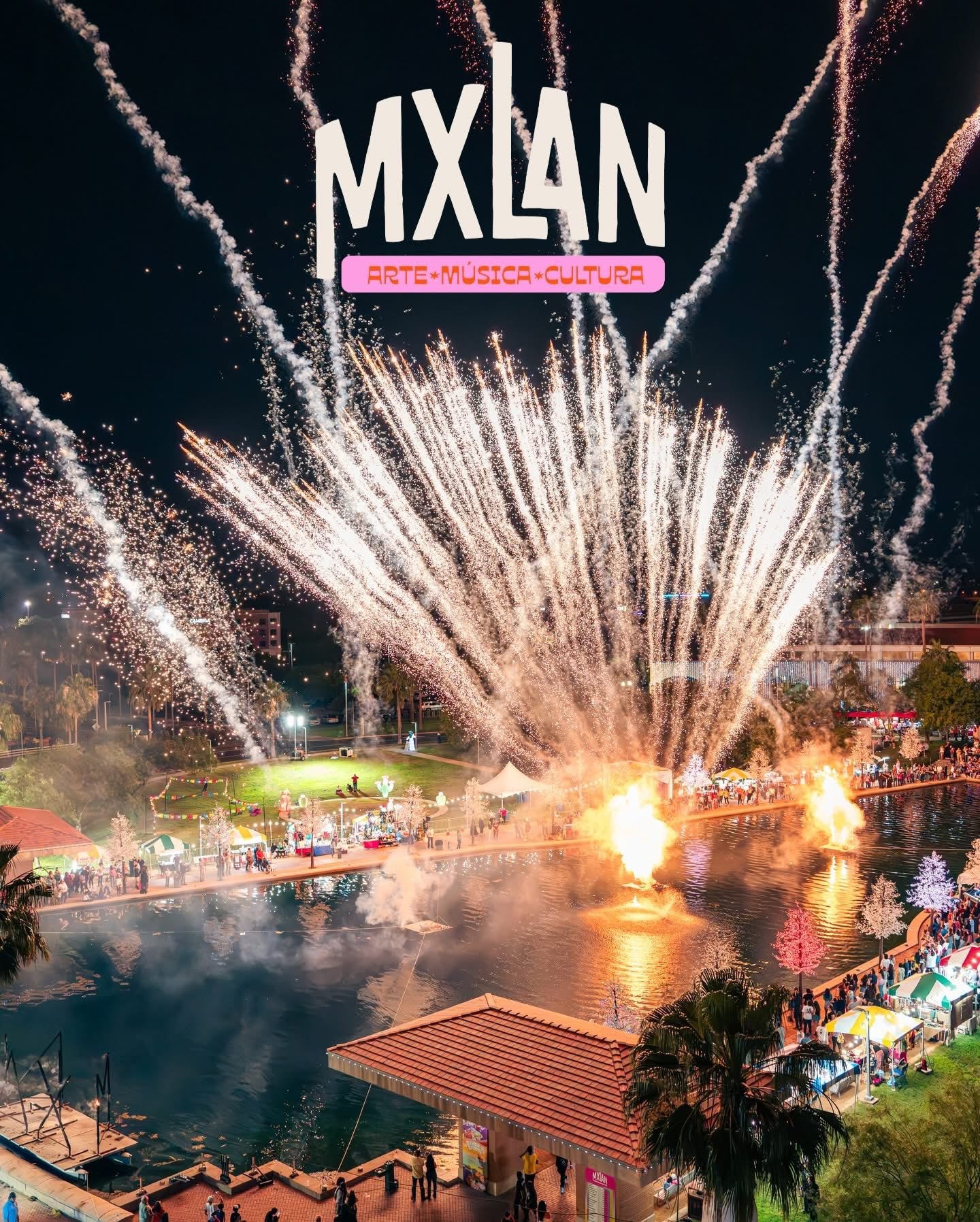 May be an image of fireworks and text that says 'MXLÂN ARTE+MUSICA-CULTURA ARTE ARTE-MÚSICA-CUL MUSICE CULTURA'
