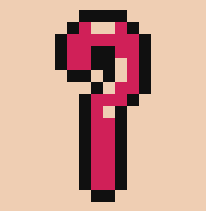 A red staff with a curve at one end.