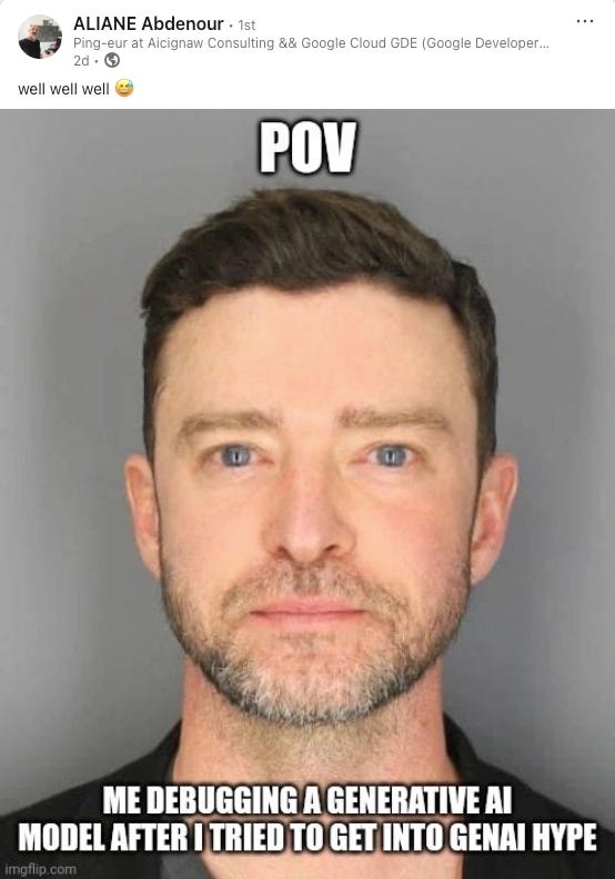 A meme of someone looking completely baffled, captioned, “Me debugging a generative AI model after I tried to get into GenAI hype.” A meme of someone looking completely baffled, captioned, “Me debugging a generative AI model after I tried to get into GenAI hype.”