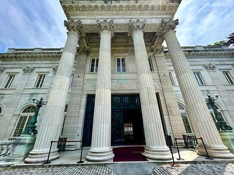 mansion, grass, brush, trees