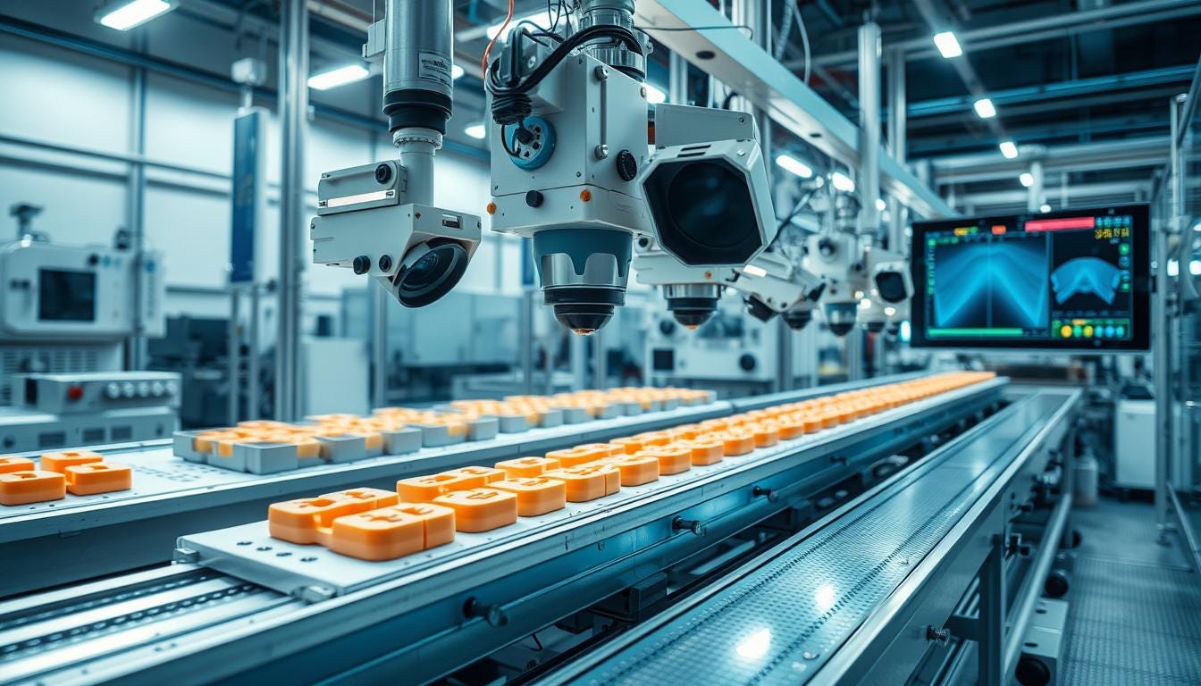 Automated Visual Inspection system scanning products on a manufacturing line Automated Visual Inspection system scanning products on a manufacturing line