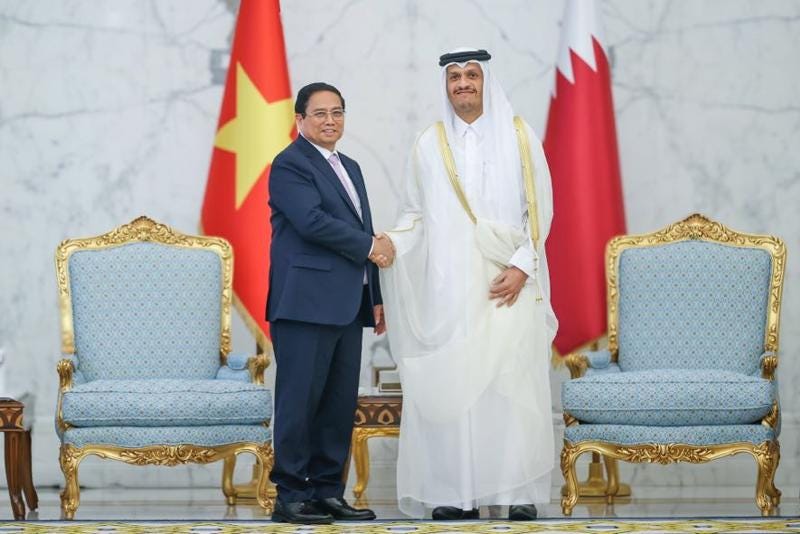 Thủ tướng Phạm Minh Chính và Thủ tướng Qatar Sheikh Mohamed bin Abdurahman Al Thani. Ảnh: VGP. Thủ tướng Phạm Minh Chính và Thủ tướng Qatar Sheikh Mohamed bin Abdurahman Al Thani. Ảnh: VGP.