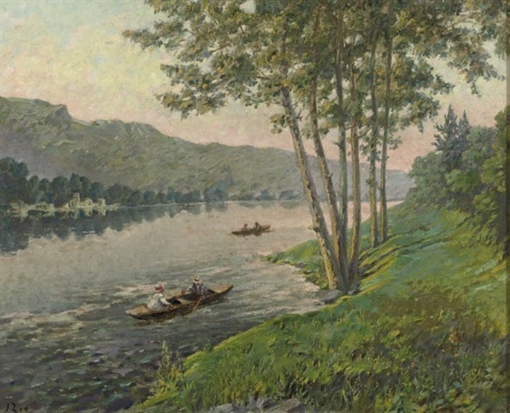 'Op een rivier in de zomer' - Olieverf op doek: Jacques Zon