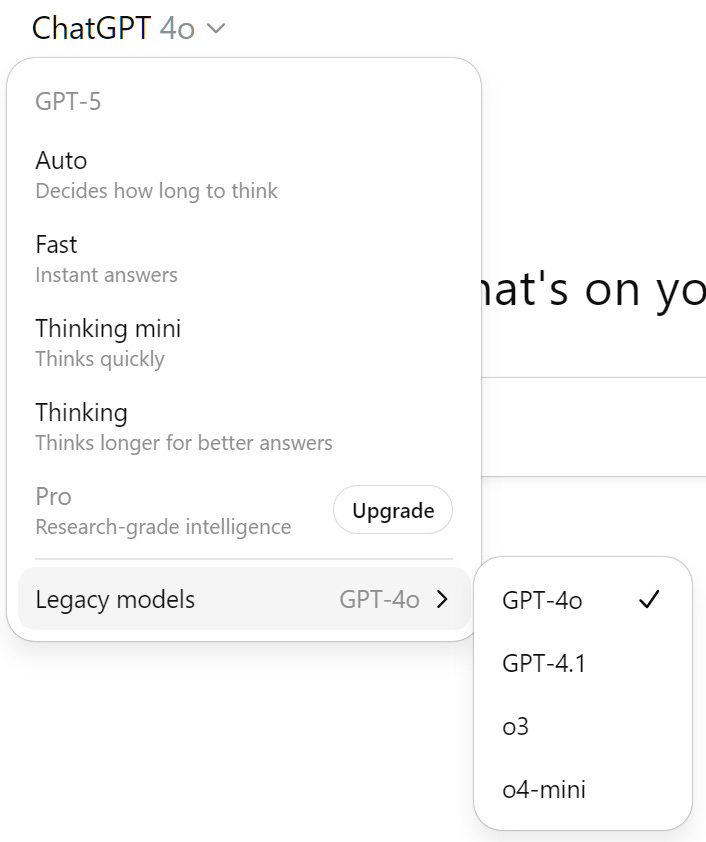 GPT-5 + legacy models in the ChatGPT model picker GPT-5 + legacy models in the ChatGPT model picker
