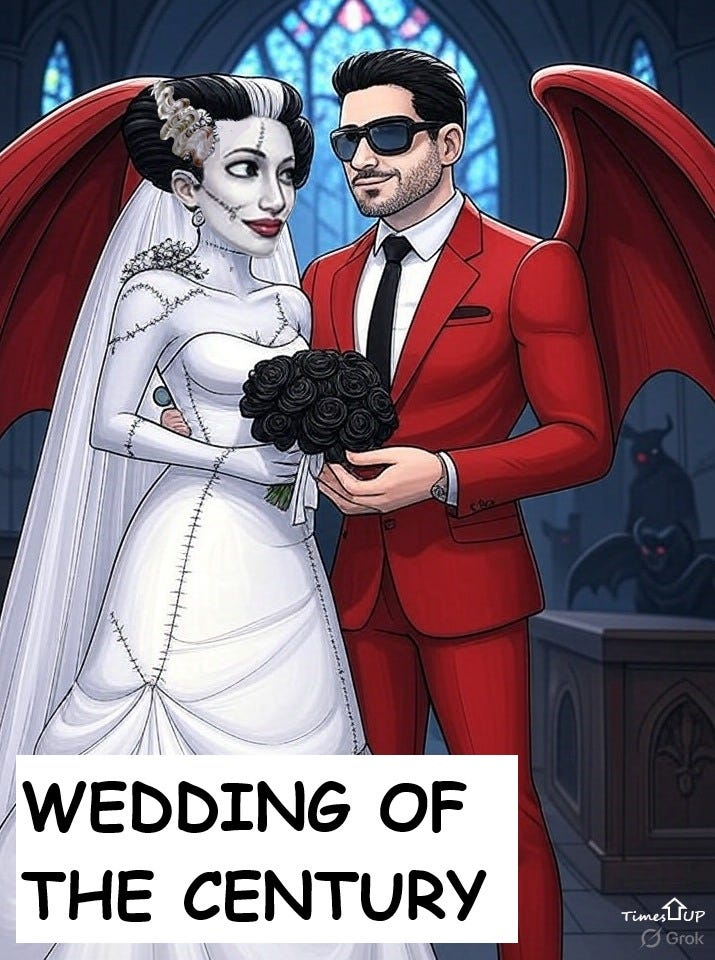 May be an image of wedding and text that says 'WEDDING OF ΤΗ CENTURY TimesTTUP Time TUP SGrok' May be an image of wedding and text that says 'WEDDING OF ΤΗ CENTURY TimesTTUP Time TUP SGrok'