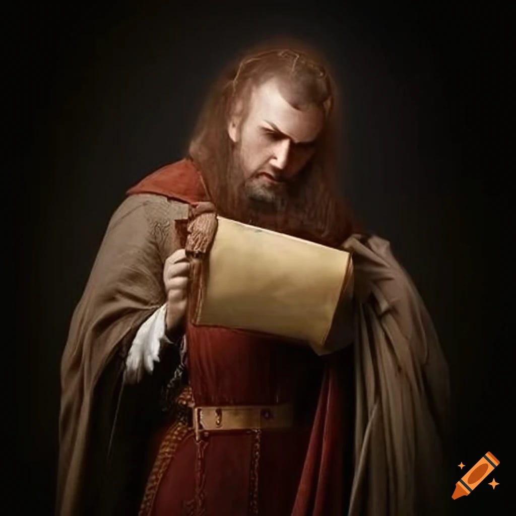 Medieval messenger holding a parchment for a lord on Craiyon