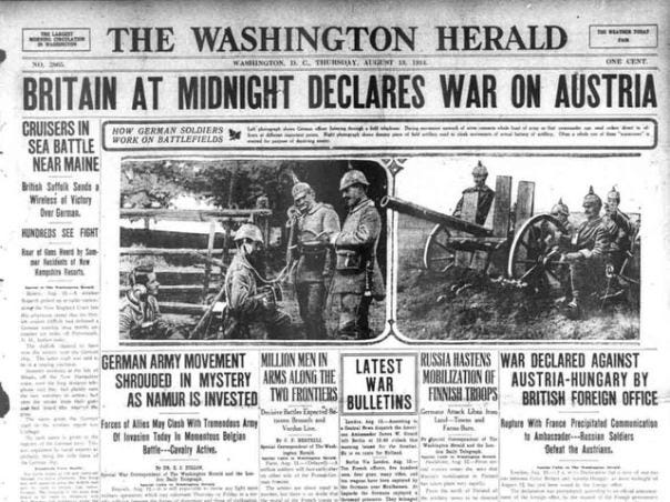 Image result for The United Kingdom declares war on Austria-Hungary; the countries of the British Empire follow suit